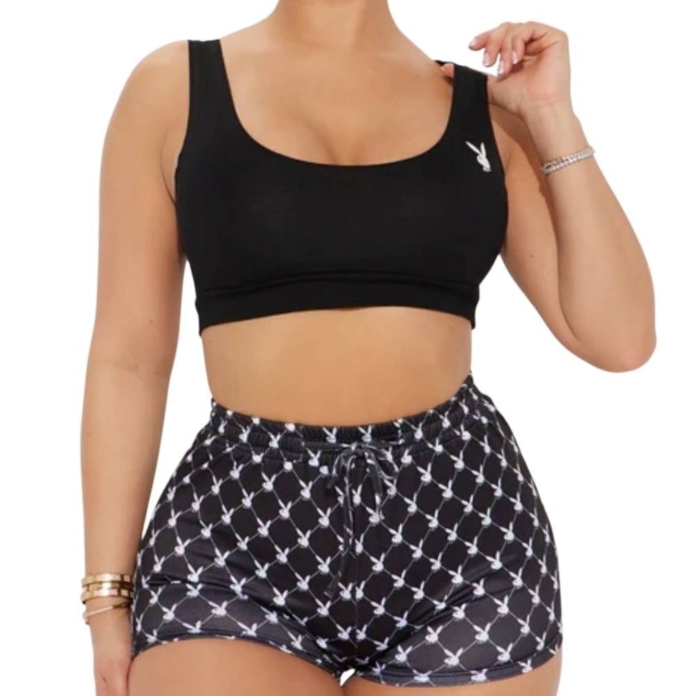 PLAYBOY Bunny Black and White Pajama Shorts Set #A